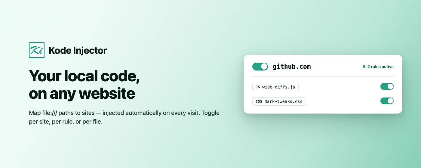 Kode Injector rule for github.com with local JavaScript and CSS files enabled